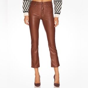 MOTHER The Mid Rise Dazzler Ankle Pant Faux Leather Friar Brown Women's Size 25